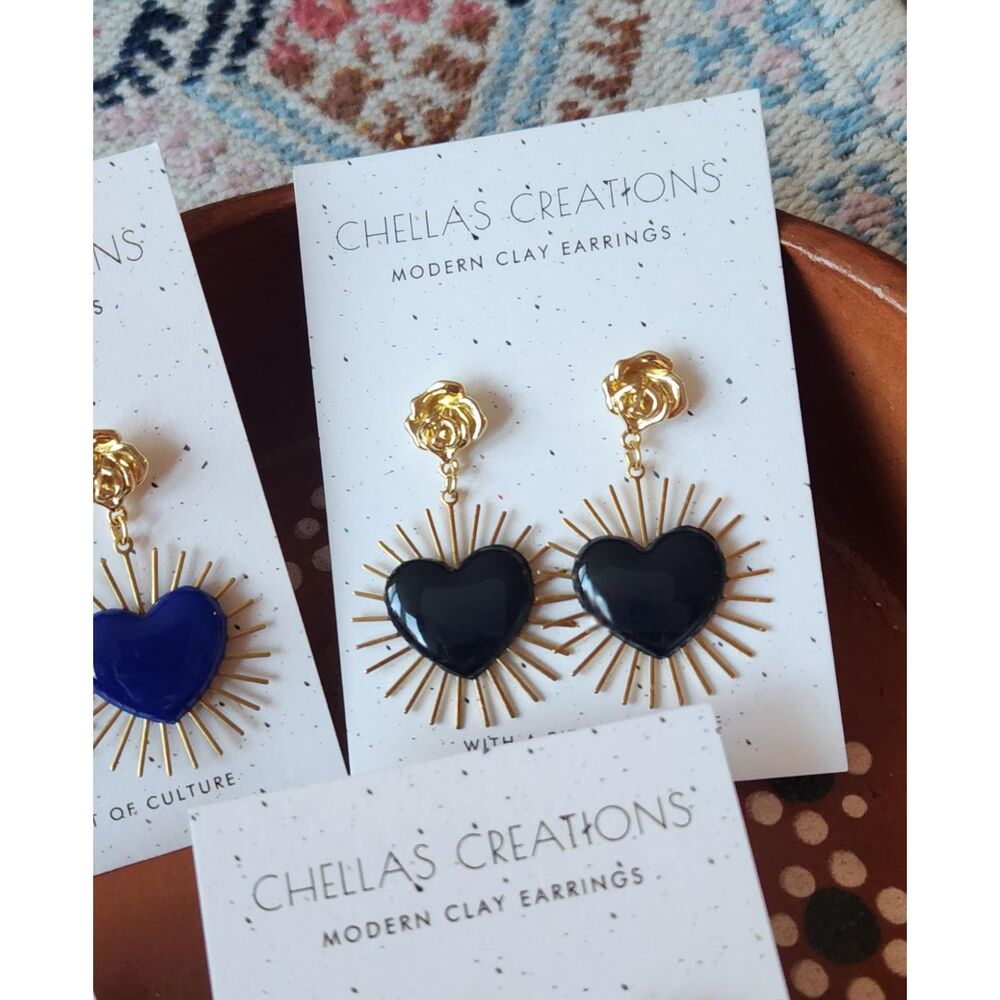 Boho Chellas Creation Sacred Hearts Mexican Inspired Polymer Clay Resin Earrings